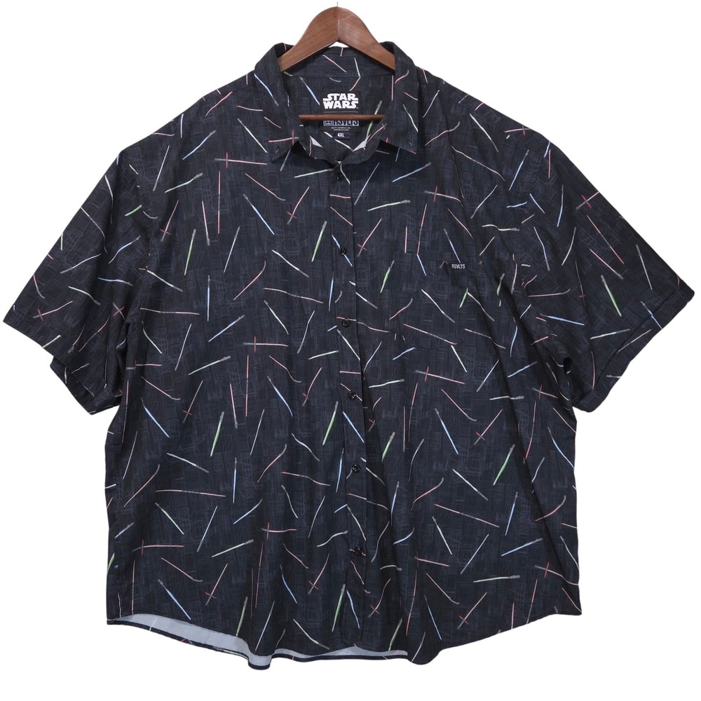 RSVLTS Star Wars Lightsaber Button Down Shirt Mens 4XL Kunuflex Short Sleeve